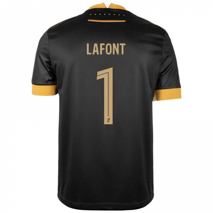 Criança Camisola Alban Lafont #1 Castanho Preto Alternativa 2024/25 Camisa Brasil