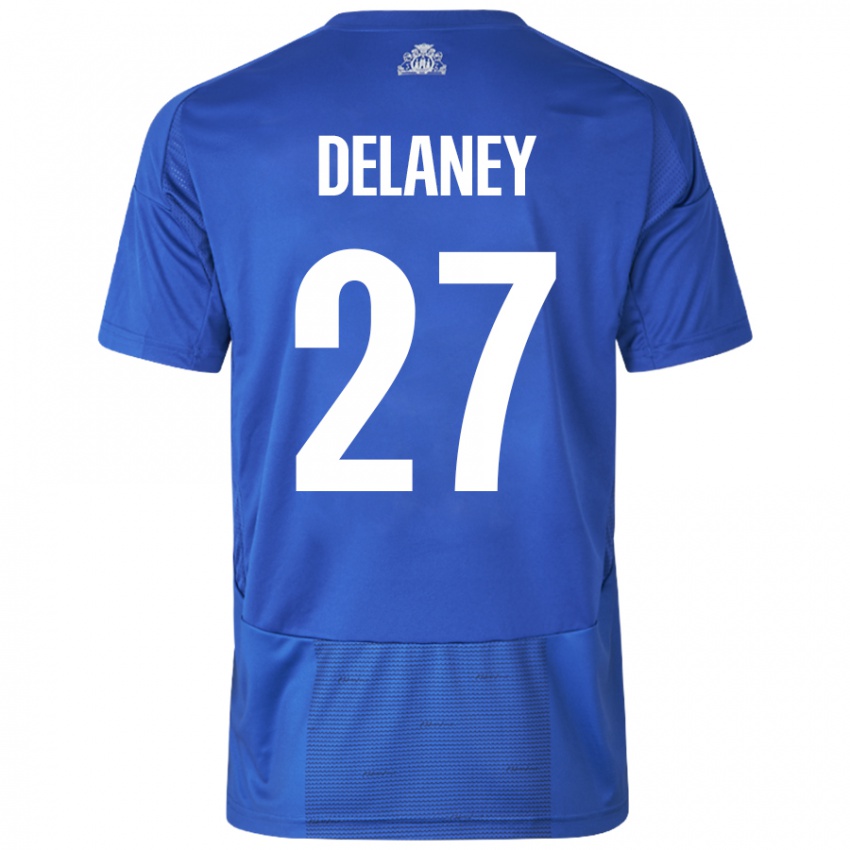 Criança Camisola Thomas Delaney #27 Azul Branco Alternativa 2024/25 Camisa Brasil