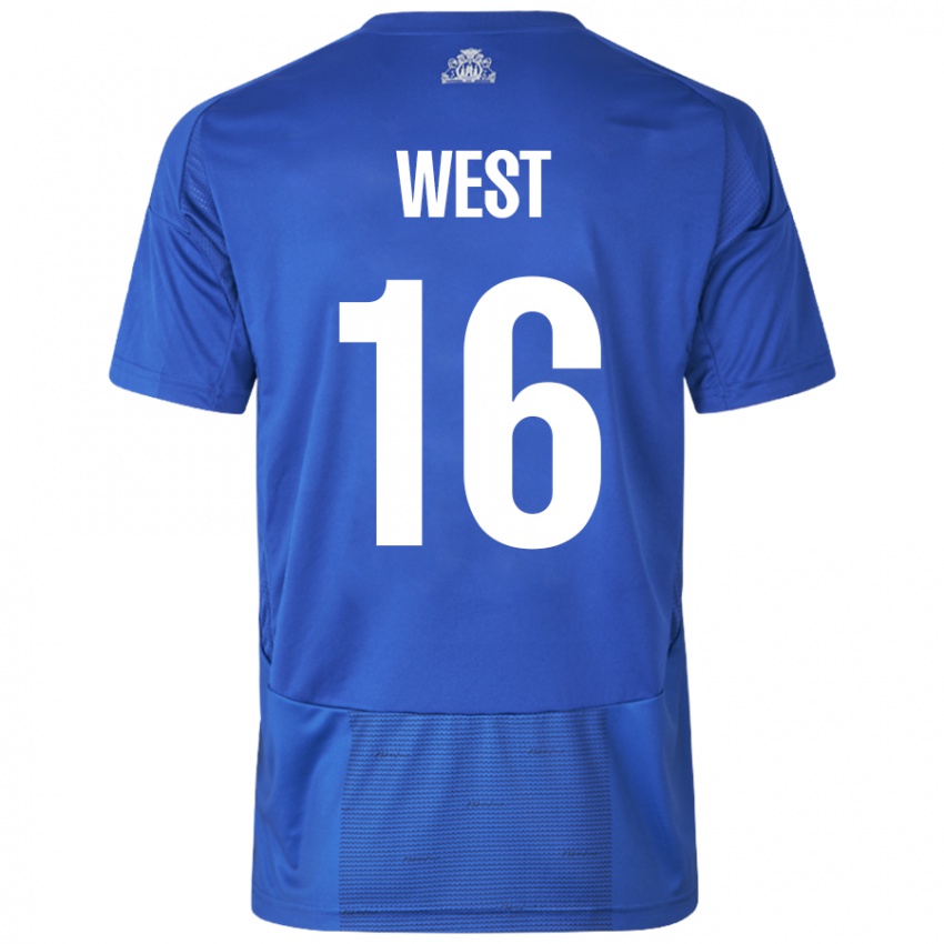 Criança Camisola Liam West #16 Azul Branco Alternativa 2024/25 Camisa Brasil