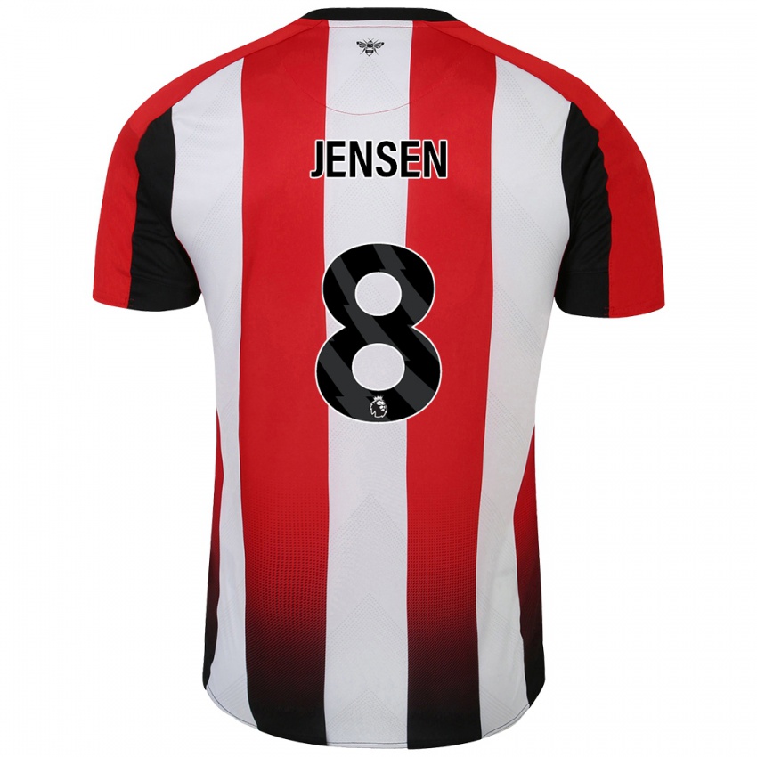 Homem Camisola Mathias Jensen #8 Vermelho Branco Principal 2024/25 Camisa Brasil