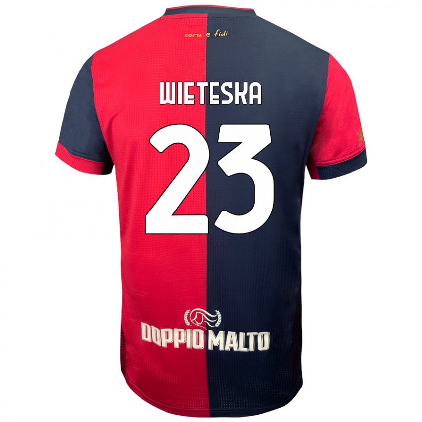 Homem Camisola Mateusz Wieteska #23 Azul Vermelho Escuro Principal 2024/25 Camisa Brasil