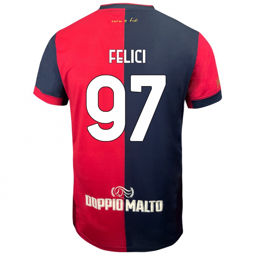 Homem Camisola Mattia Felici #97 Azul Vermelho Escuro Principal 2024/25 Camisa Brasil