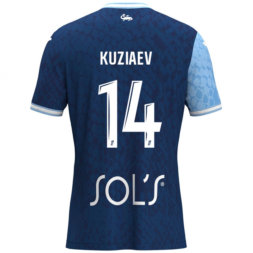 Homem Camisola Daler Kuzyaev #14 Azul Céu Azul Escuro Principal 2024/25 Camisa Brasil