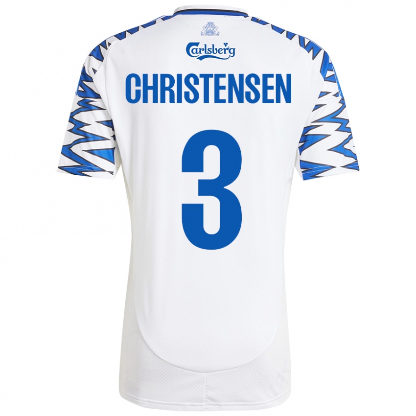 Homem Camisola Sebastian Christensen #3 Céu Branco Azul Principal 2024/25 Camisa Brasil