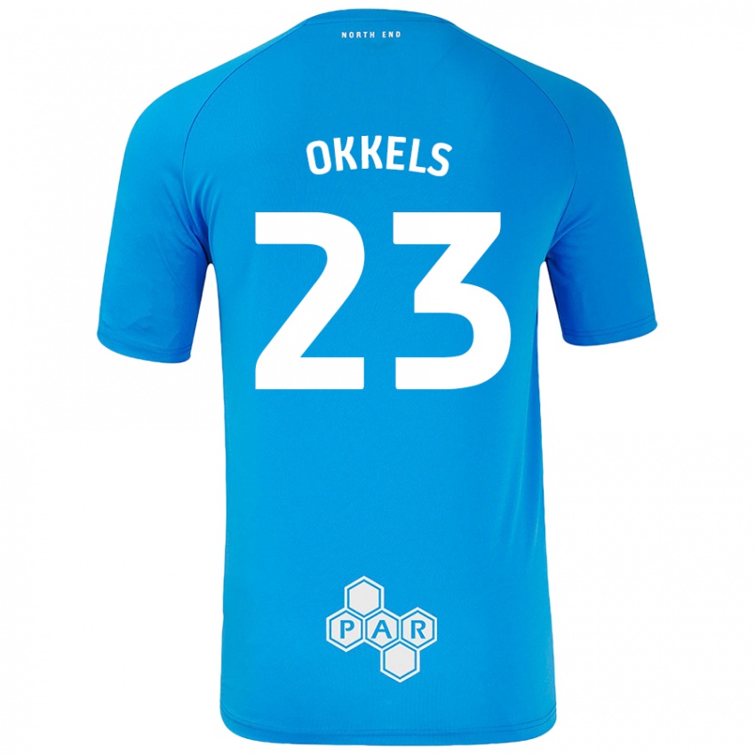 Homem Camisola Jeppe Okkels #23 Céu Azul Alternativa 2024/25 Camisa Brasil