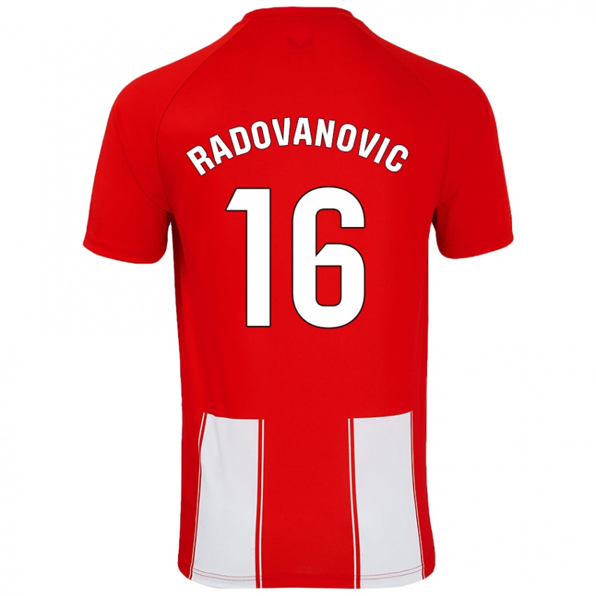 Mulher Camisola Aleksandar Radovanovic #16 Branco Vermelho Principal 2024/25 Camisa Brasil