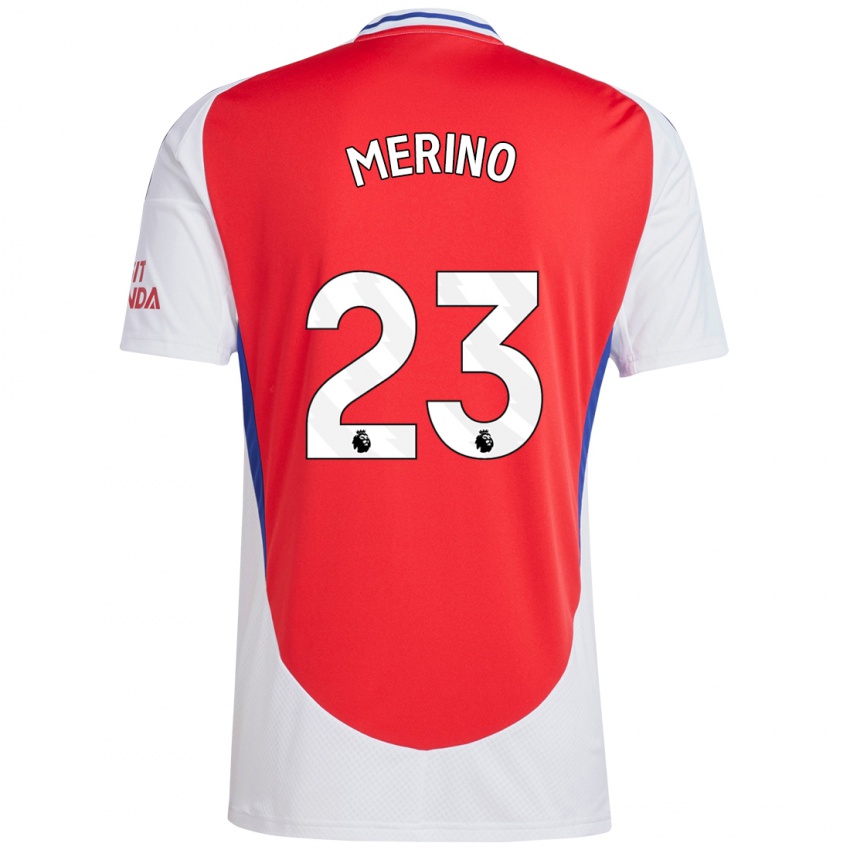 Homem Camisola Mikel Merino #23 Vermelho Branco Principal 2024/25 Camisa Brasil